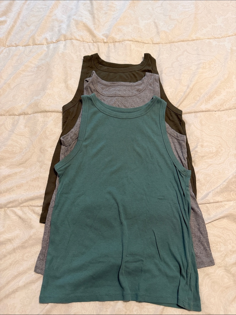 a new day Green, Gray, Olive Tank Tops - Set of 3